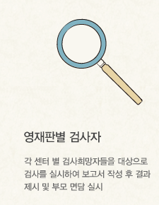 영재판별 검사자 각 센터 별 검사희망자들을 대상으로 검사를 실시하여 보고서 작성 후 결과 제시 및 부모 면담 실시